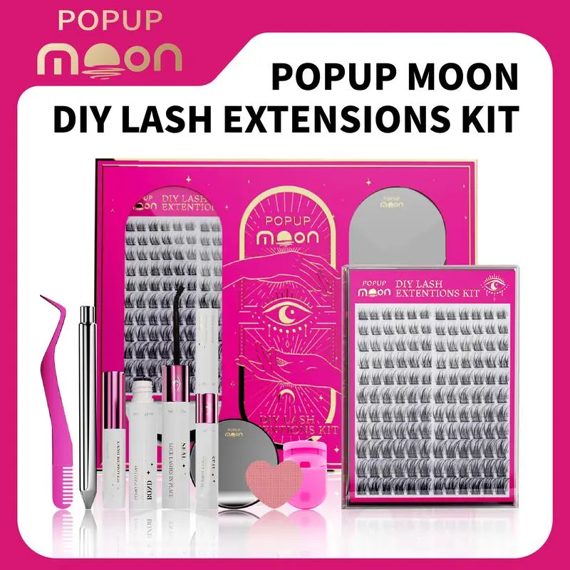 DIY Eyelash Extension Kit-280 Pieces-Long Lasting & Waterproof-Beginner Friendly-Natural Look-Fluffy-3D-D Curl-Cosmetic Makeup