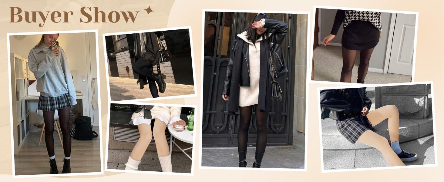 SHOWITTY 2 Pack Women's Fleece Lined Tights - ‌High Waist Fake Translucent Pantyhose, Comfortable Winter Warm Stockings