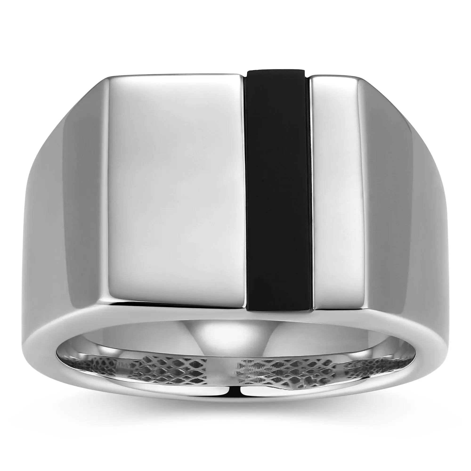 Men's Sterling Silver Black Agate Stripe Band Ring