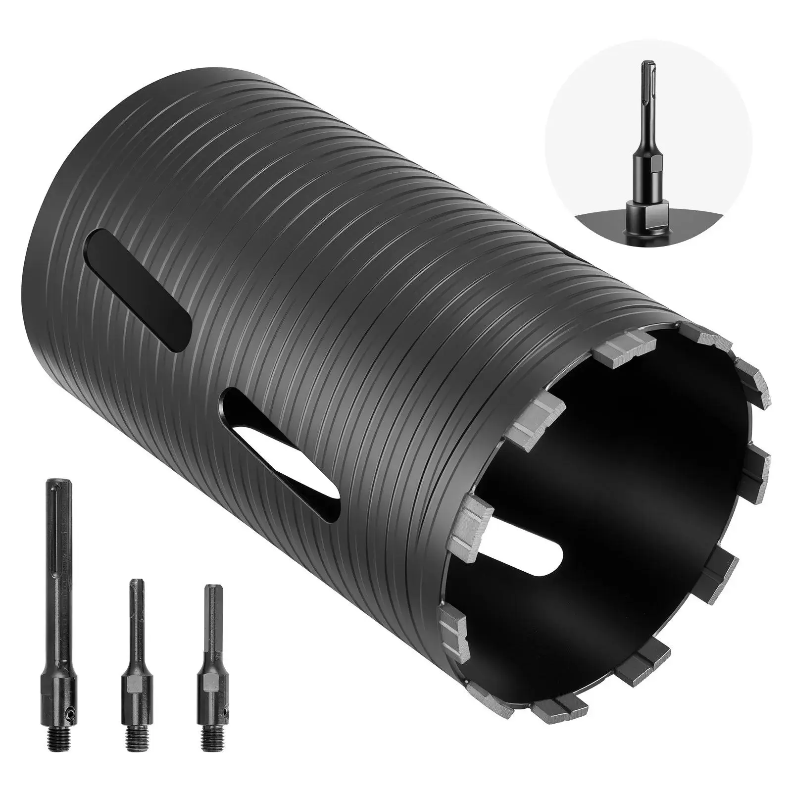 【summerfinds】VEVOR Core Drill Bit, 6 inch Diameter, 9-1/2 inch Drilling Depth, 5/8-11 Internal Thread, Diamond Dry Coring Bit with 3 Adapters, Pilot Drill and Hex Wrench, for Concrete, Red Bricks, and Masonry, Diamond Drilling Bits