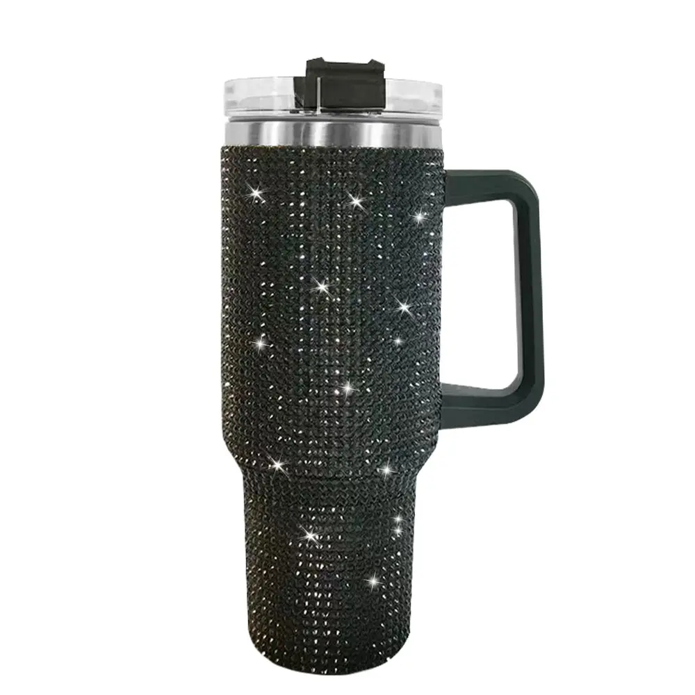 40 oz Stainless Steel Insulated Vacuum Flask - Bedazzled Rhinestone Lid, Straw, Portable Leakproof Kitchenware Drinkware for Daily Hydration, Birthday Gifting, Insulation, Tumbler