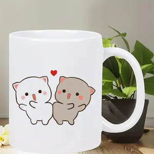 Mochi Peach Goma Cat Love Ceramic Coffee Mug Insulated Reusable Hand Wash Only Suitable for Camping and Outdoor Enthusiasts Unisex White Mug Ideal for Birthdays Holidays and Valentines Day Gifts Perfect for Camping Coffee Drinking