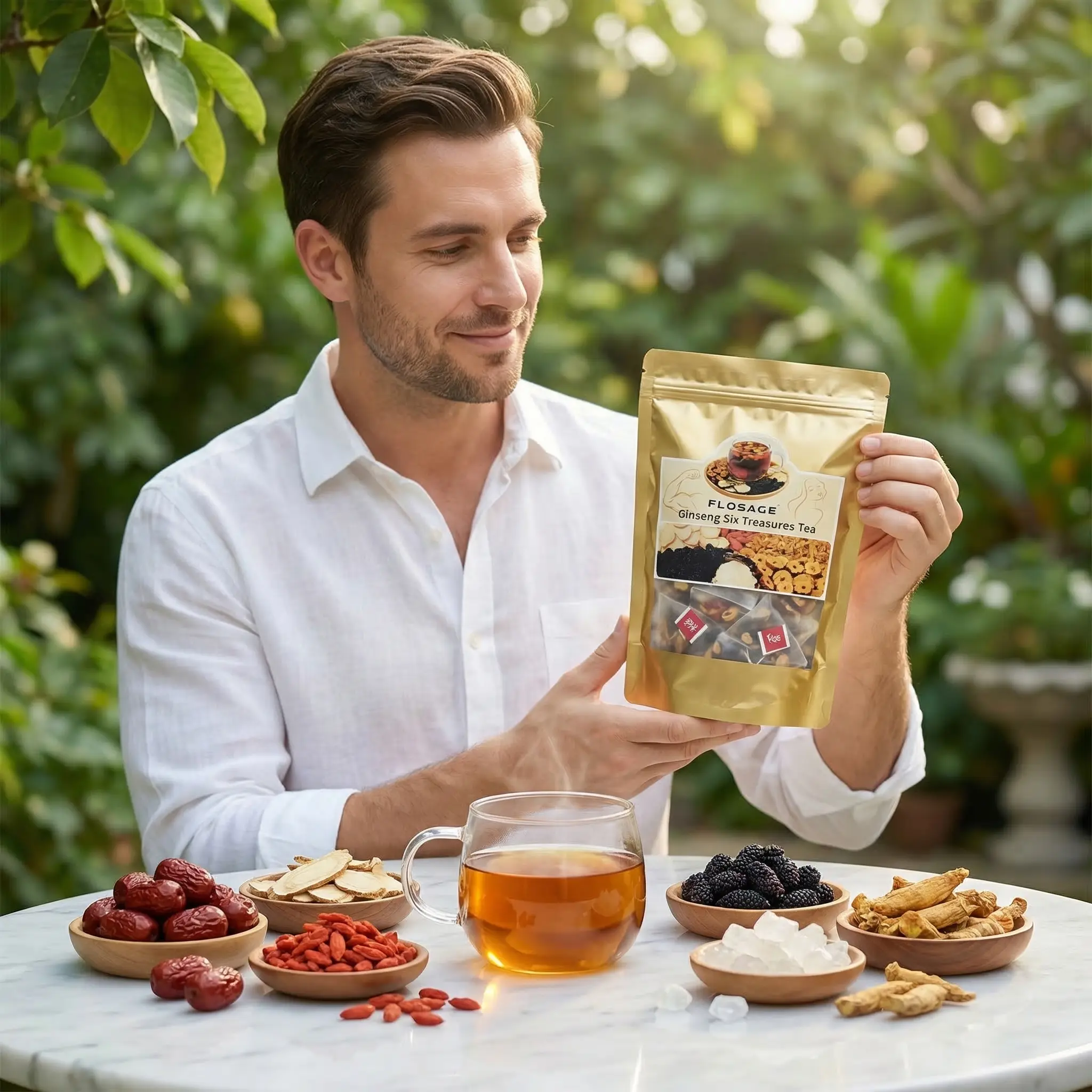 Kidney Tea Formula Ginseng Ten Treasure Tea,6 Precious Ingredients Formula, Ginseng Ten Treasure Aid Root Kidney Tea, Chinese Kidney Care Tea, Men’S Herbal Tea ,20 or 40 or 60 or 80 or 120 Serving Options