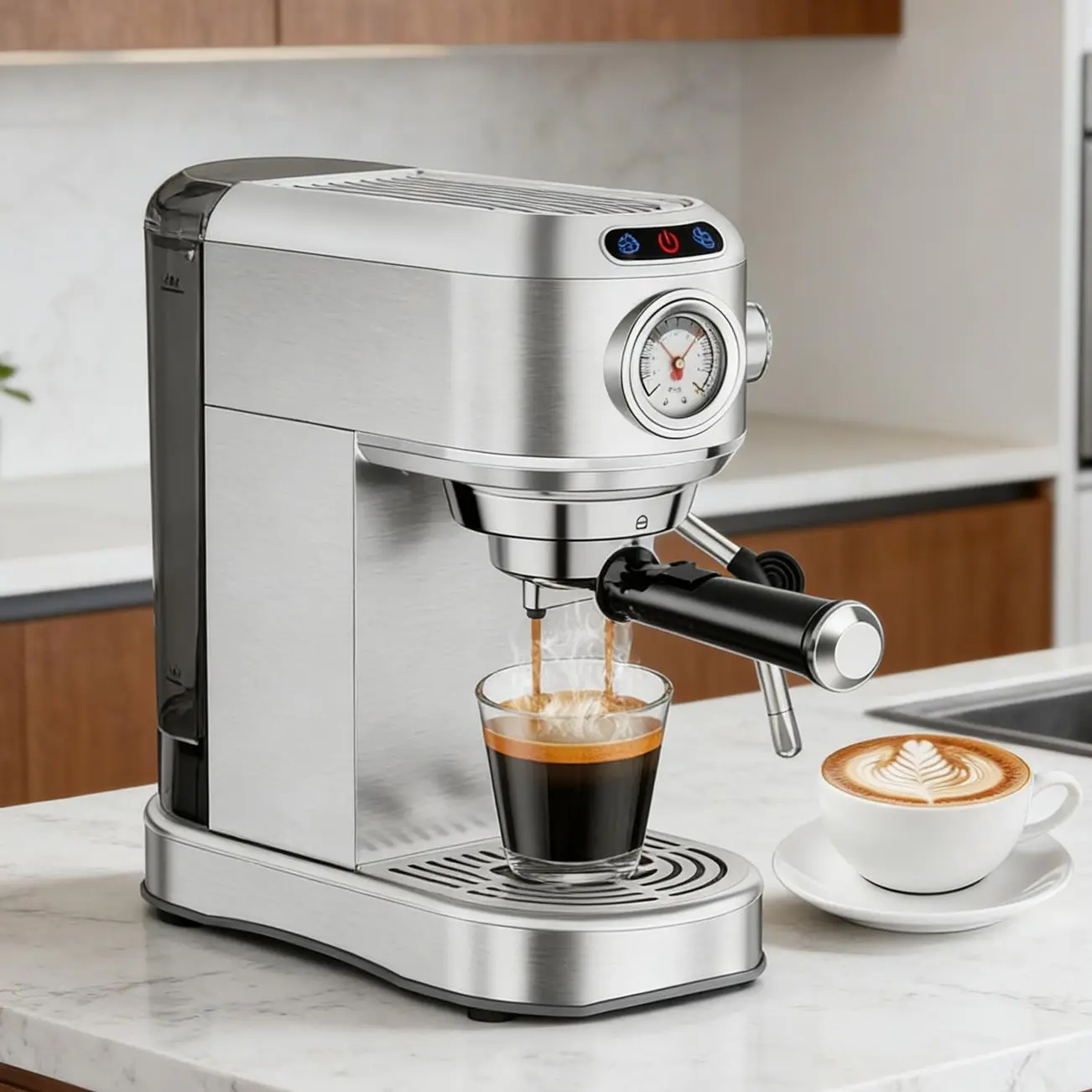 Semi-Automatic Espresso Machine - 20-Bar High-Pressure Extraction Coffee Maker, 1450W Powerful Motor, Milk Frother Steam Wand, 34oz Detachable Water Tank, Easy-to-Clean Drip Tray, ABS Body, for Home Barista, At Home Espresso, Barista Life
