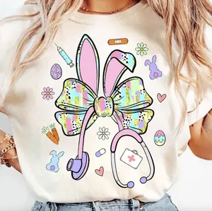 Easter Nurse Coquette Sweatshirt or Tshirt, Stethoscope Tee, Happy Easter Shirt, Nurse Easter Gift, School Nurse Shirt, Nurse Easter Bunny Ears Hoodie