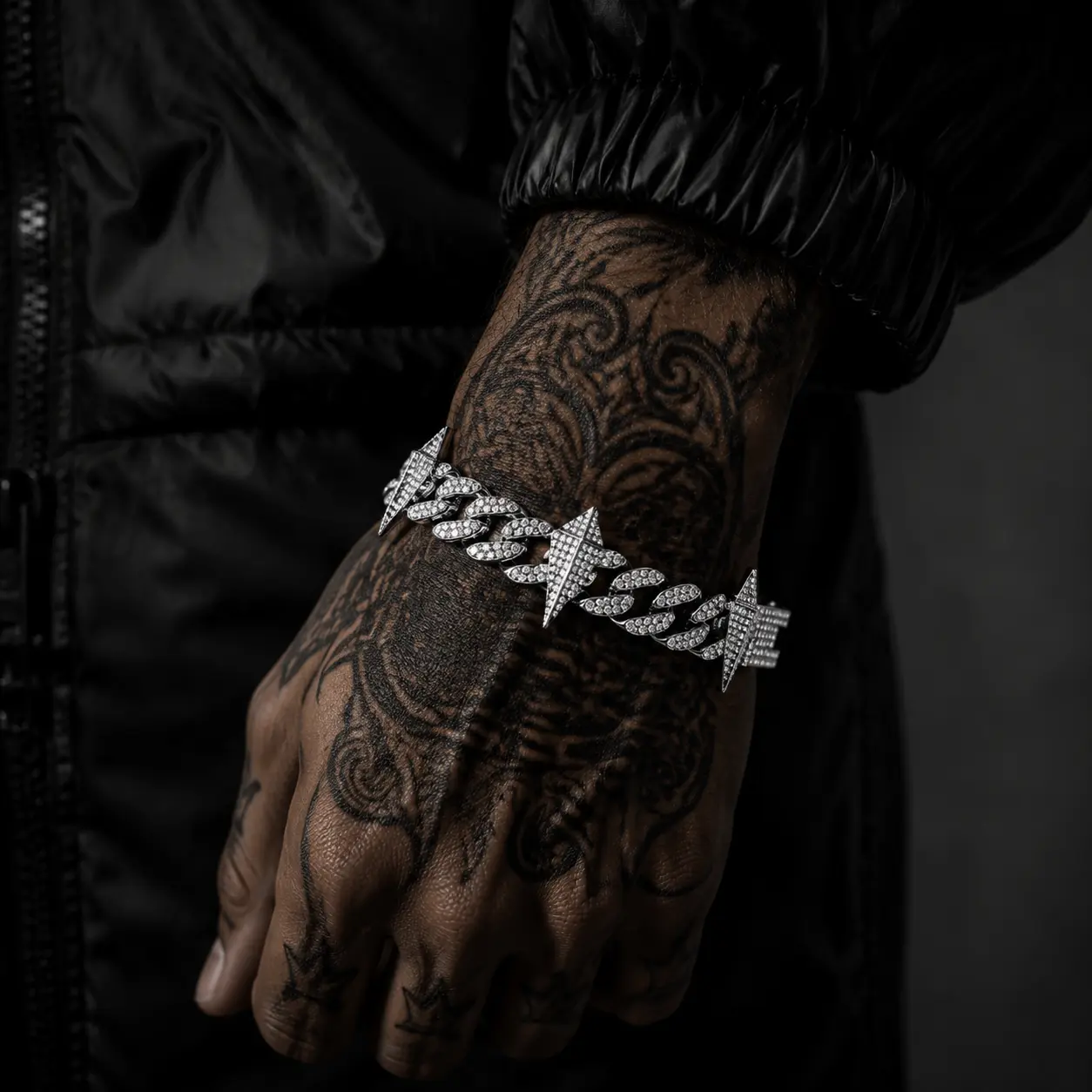 Men's Iced Out Cuban Link Bracelet - Urban Trendy Hip Hop Spike Chain, Punk Streetwear Bling Costume Jewelry Fashion Cool Accessories bracelets bracelet for men