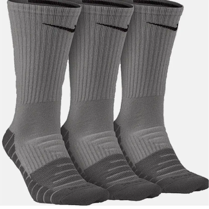 Nike Everyday Max Grey Cushioned Sport Socks, Polyester Athletic Crew Socks (Size X-Large 12-15, 3-Pack), Polyester Athletic Socks
