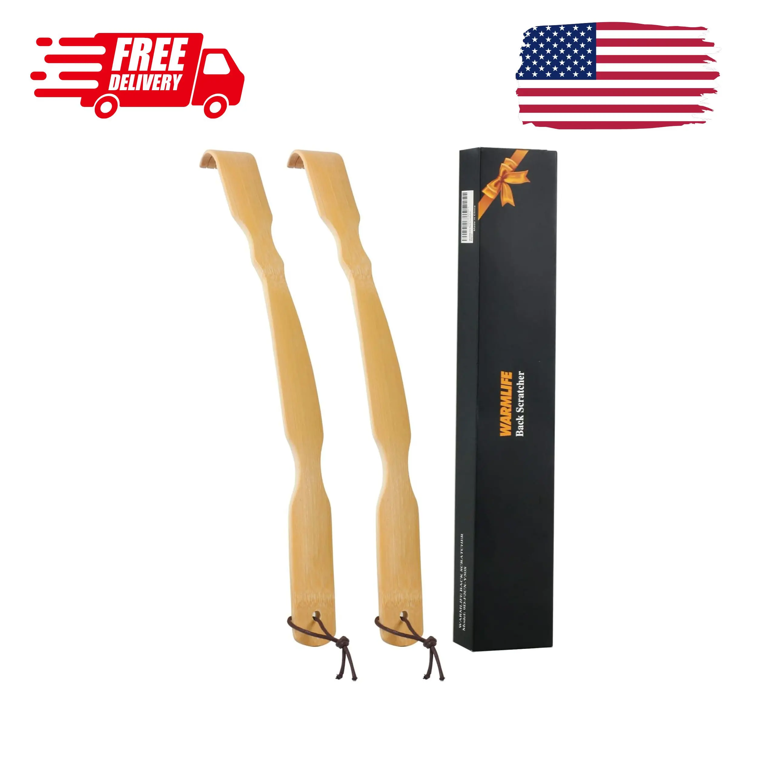 Back Scratcher, 2 Pack, 17-Inch Curved Bamboo Long Handle
