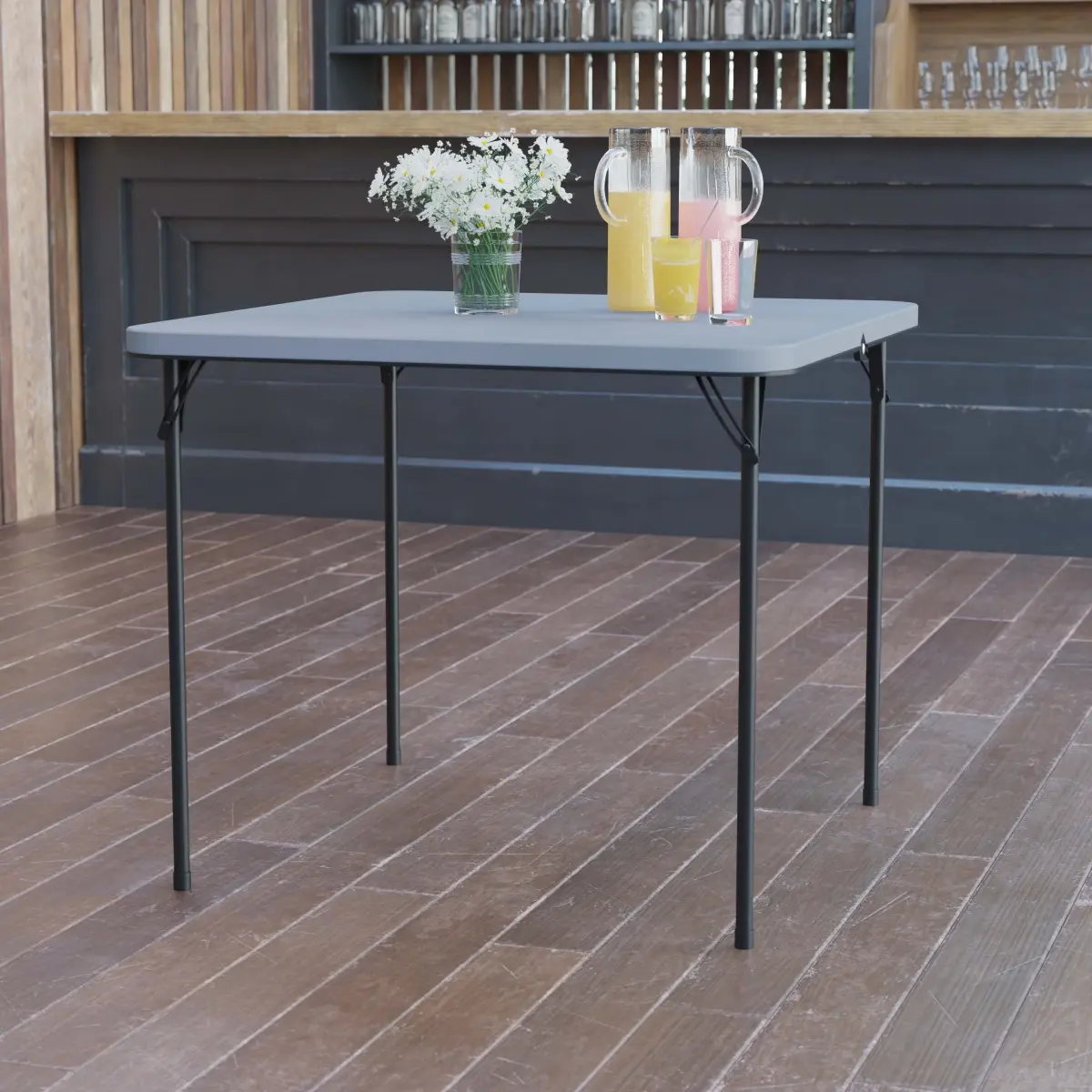 Flash Furniture DAD-LF-86-GY-GG 2.83 ft. Square Bi-Fold Plastic Folding Table with Carrying Handle, Gray