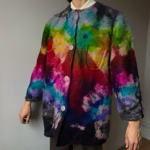 52” Chest , PLUS Size Women’s Galaxy Rainbow button up fuzzy coat Blazer Jacket