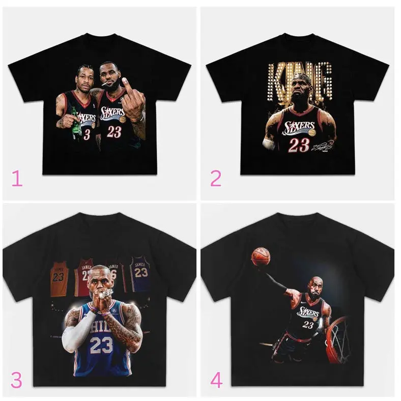 James & Iverson V2 Tee, Vintage Graphic Rap Tee, Basketball Fan Gift, Retro The King 76ers Cotton Fabric Crew Neck Short Sleeve Casual Streetwear Top For Men For Women Patriotic Gift