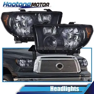 CROSSDESIGN Fit For 2007-2013 Toyota Tundra 2008-2017 Sequoia Headlights HeadLamps Black 2PC
