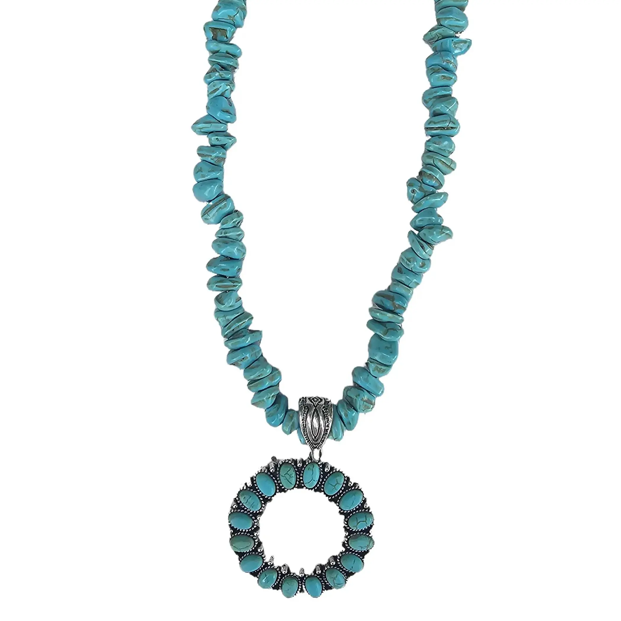 Faux Chunky Stone Necklace with Pendant -