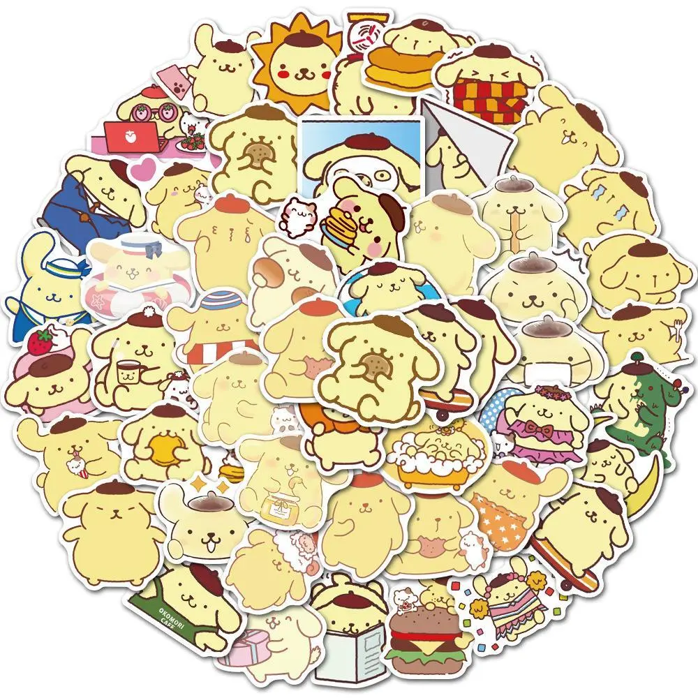 Sanrio Authorized 50pcs Soft Pompompurin Decor Stickers, Sweet Kawaii Cartoon Prints, Pretty Adornments for Notebook, Drink Tumbler, Portable Computer & Handcraft Diary Layouts