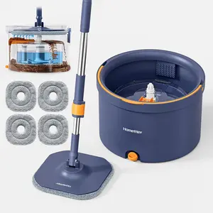 Spin Mop and Bucket Set, Mop Bucket with Separate Dirty Water System, Deep-Cleaning Mops for Floors/Wall, Versatile Mops with 4 Microfiber Mop Pads