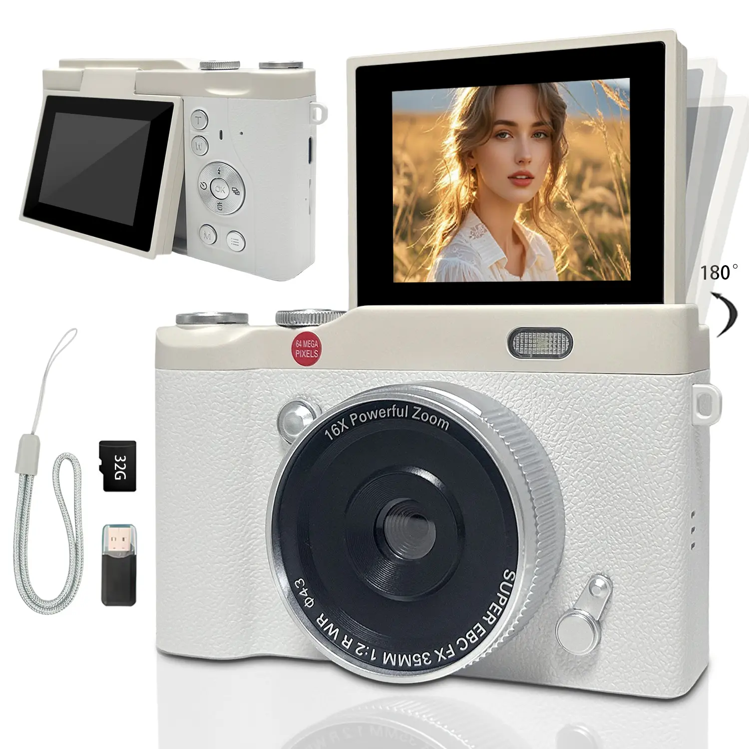 Y2K Vintage Student Camera, Photo Camera, Compact Camera, Pocket Camera with Memory Card, Flip Screen Portable Vlogging Camera for Teens, Entry-Level Digital Zoom Camera with Filters, Perfect for Back to School, Christmas & Thanksgiving