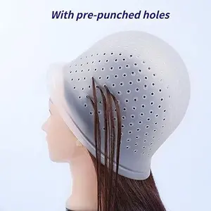 Reusable Silicone Pre-Pierced Hole Highlight Cap & Hook Kit (1/2 PCS, 22x30cm, White) - Leak-Proof Haircare Tool for DIY Highlights, Hairdressing Salon Use, Fit for Long & Short Hair,summervibes