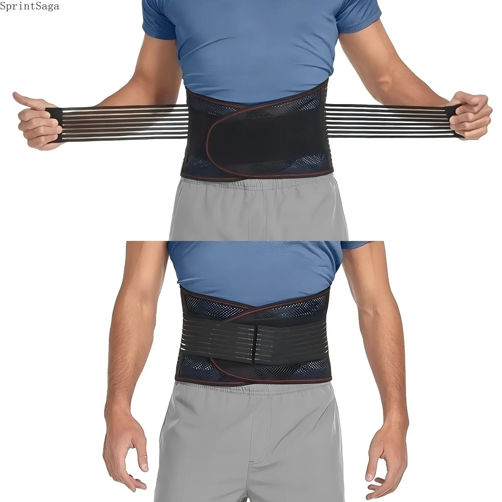 Adjustable waist support belt, breathable mesh back protector, equipped with 5 steel bars and double compression belt, durable fitness and daily use waist trainer, suitable for men and women, light waist protection and good stability