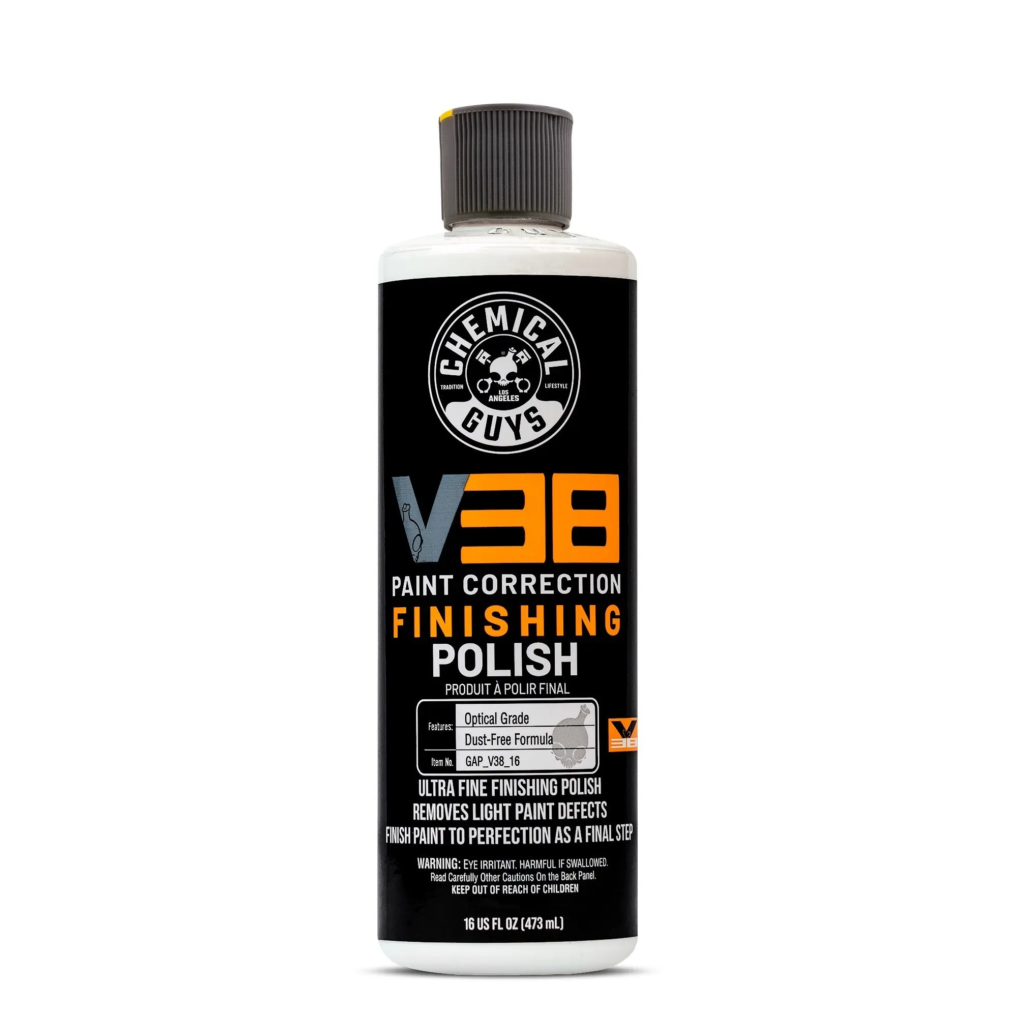 CHEMICAL GUYS V38 Optical Grade Final Polish – Ultra‑Refined Finishing Formula That Eliminates 2500–3000 Grit Sanding Marks, Light Scratches & Holograms, Delivers Deep Mirror Shine & Gloss, Water-Based and Filler-Free