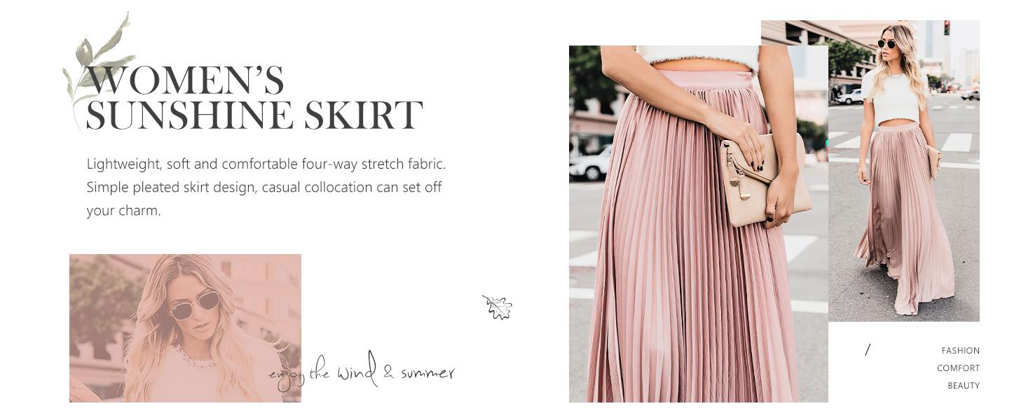 Ebossy Women's High Waist Flowy Pleated Chiffon Maxi Skirt - Casual Loose Fitted, Elastic Waist, Summer Fall Winter Wear, Basic Minimalist Design Womenswear