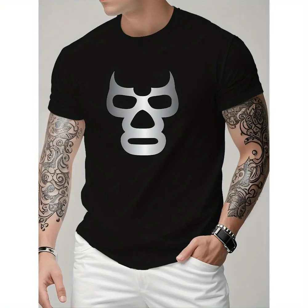 Men's fully printed short-sleeved T-shirt - summer casual crew neck polyester shirt, light and breathable, fashionable full coverage design, suitable for outdoor wear