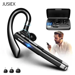 JUSIEX Bluetooth Trucker Headset Single-Ear, Wireless Bluetooth 5.3 Earpiece with Charging Case, Noise Cancelling Built-in Microphone Hands-Free Headphones for Trucker Business Office Driver