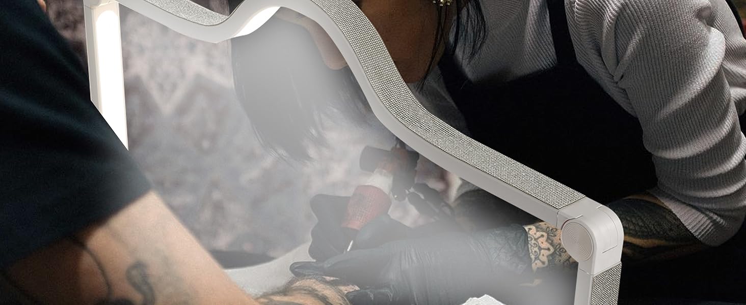 Upgraded Knob type Nail Tech Lamp for Desk, 34 in Foldable Large Nail Light with Phone Holder, 2 Modes 3000K-6000K LED Manicure Lamp, Half Moon Light for Lash Eyelash Extension, Tattoo, Eyebrows