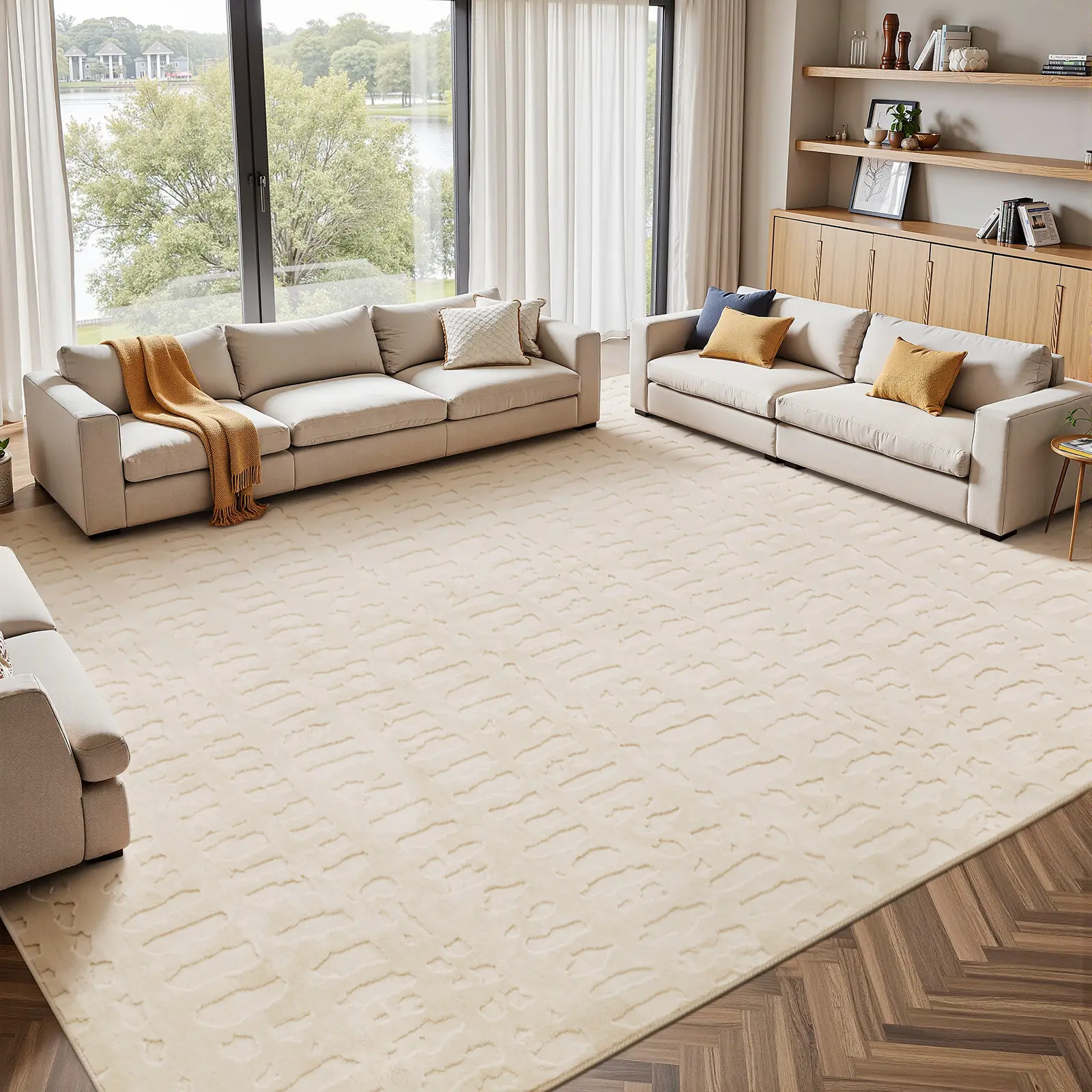 LOKHOM Soft Fluffy Washable Micro Loop Non-Slip Area Rug, Solid Beige Fashion Abstract Style, Rugs for Living Room, Ideal for Dining Room Kitchen, Living Room Rugs summerwins,back to school,dorm essentials,home decor,home essentials