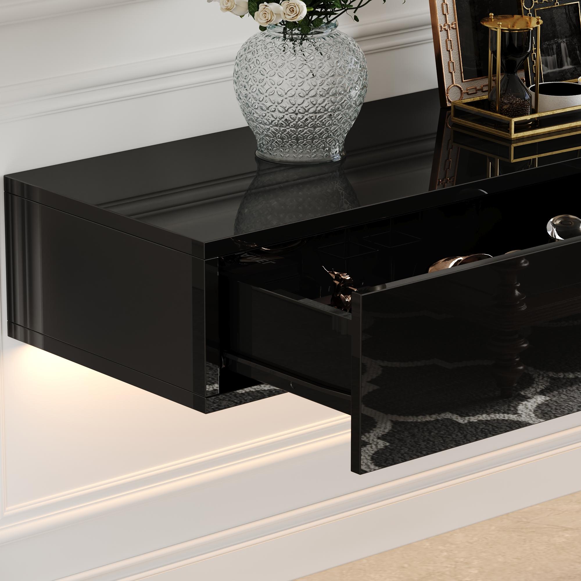 FUFU&GAGA Floating LED TV Stand for TVs up to 70", Wall Mounted Wood Media Console with Glossy Surface & 44 Color LED Lights FUFU&GAGA Floating LED TV Stand for TVs up to 70", Wall Mounted Wood Media Console with Glossy Surface & 44 Color LED Lights