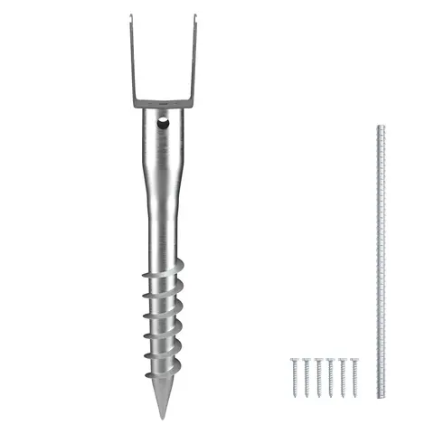 VEVOR No Dig Ground Anchor (1 Pack) - Heavy-Duty Steel U-Shape Post Holder Complete Set with Rust-Resist Coat, U-Shape Clamp Fit, 3.94x2.76x27.56in Screw-In Stake, 6 Lag Bolts, Rebar, Extra Secure Corrosion & Rust Protection for Camping Tents, Mailboxes