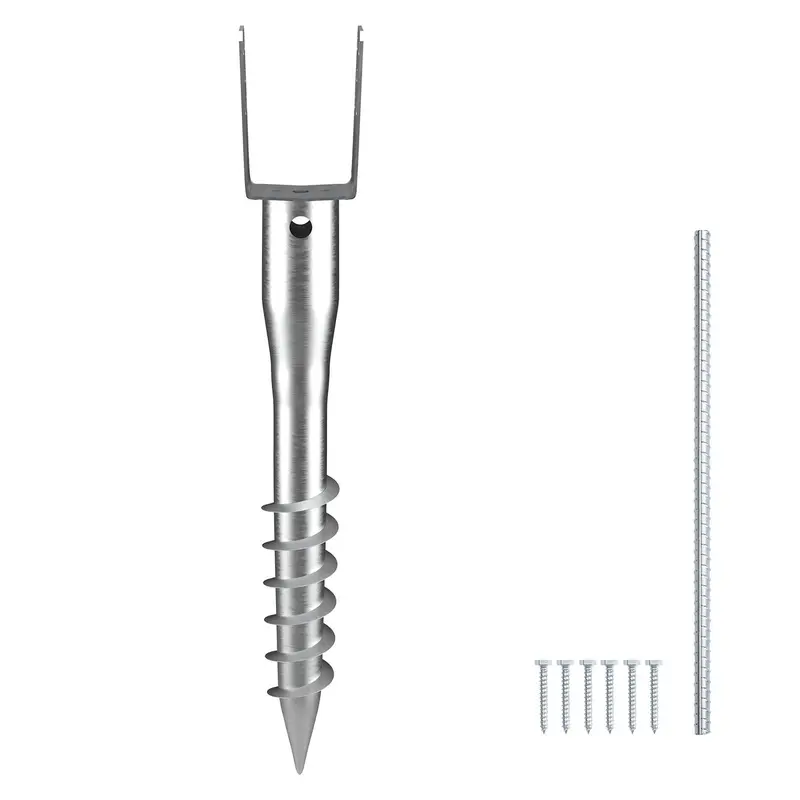 VEVOR No Dig Ground Anchor (1 Pack) - Heavy-Duty Steel U-Shape Post Holder Complete Set with Rust-Resist Coat, U-Shape Clamp Fit, 3.94x2.76x27.56in Screw-In Stake, 6 Lag Bolts, Rebar, Extra Secure Corrosion & Rust Protection for Camping Tents, Mailboxes