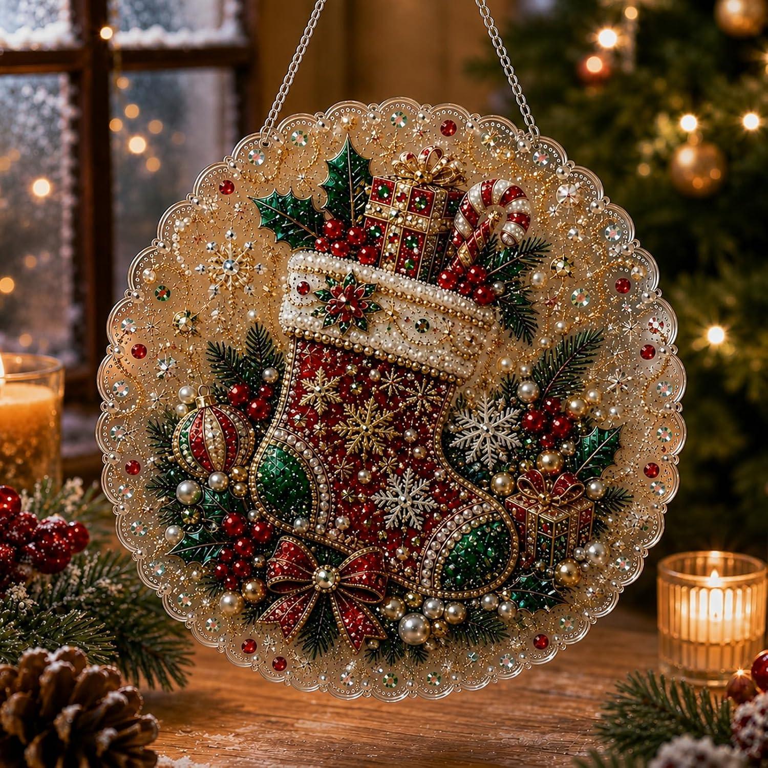 DIY Pearl Diamond Painting Suncatcher Handicraft Kit - 8in Round Lace Edge Acrylic Panel, Pre-Mounted Metal Chain, 3D Mixed Pearls, Christmas Holiday Ornament Gift for Home Window Wall Decoration, DIY Kits, Pre-Mounted Set DIY Pearl Diamond Painting Suncatcher Handicraft Kit - 8in Round Lace Edge Acrylic Panel, Pre-Mounted Metal Chain, 3D Mixed Pearls, Christmas Holiday Ornament Gift for Home Window Wall Decoration, DIY Kits, Pre-Mounted Set