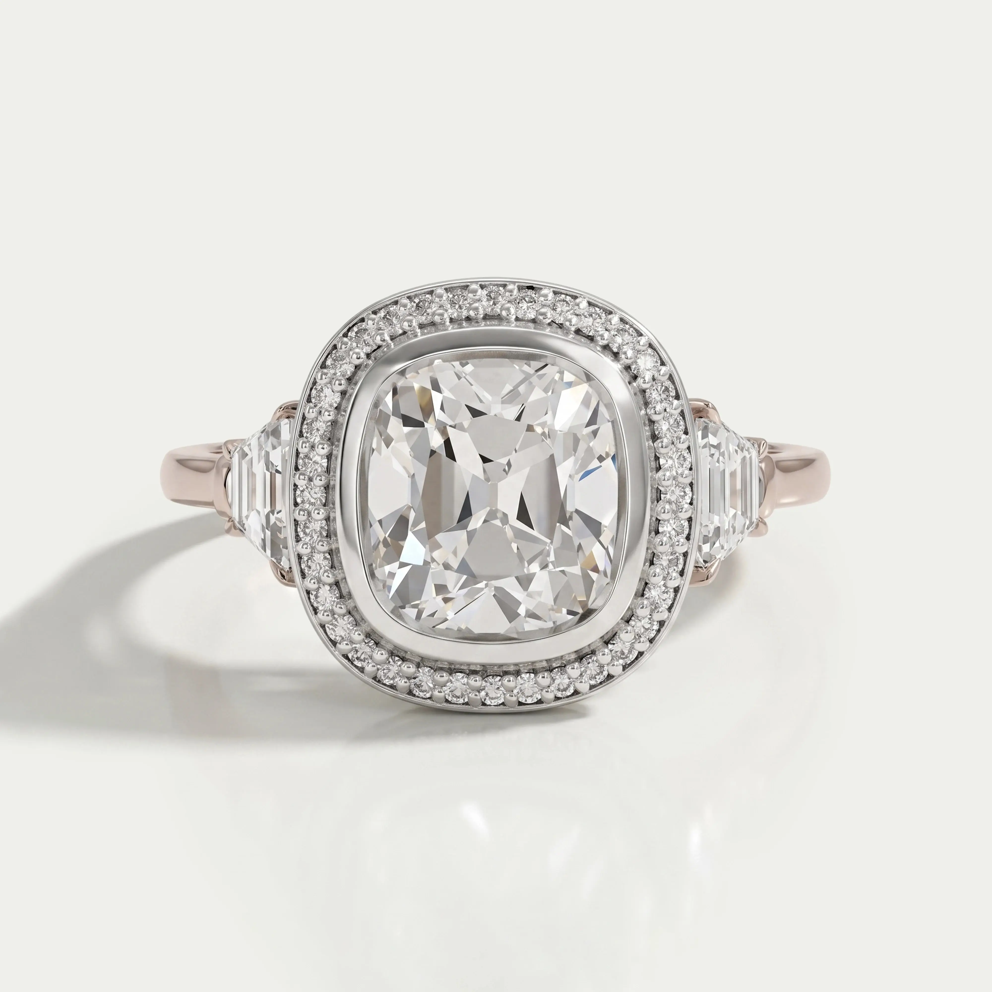 Square Old Mine Cushion Lab Diamond Halo Engagement Ring