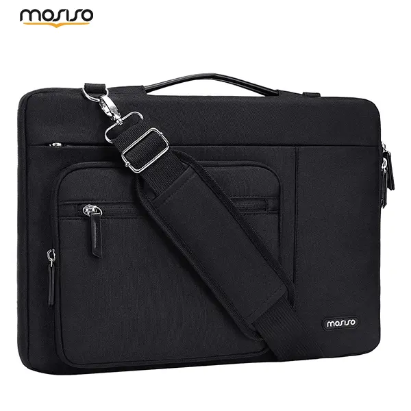 MOSISO 360 Shock-Proof Easy-Carry Laptop Shoulder Bag 15-15.6in - Water-Resistant Multi-Format Laptop-Friendly Briefcase, Side-Opening Double Zipper, Front Pockets, Slim Lightweight Messenger Case for MacBook, HP, Lenovo (Business Work Use), Laptop-Friend
