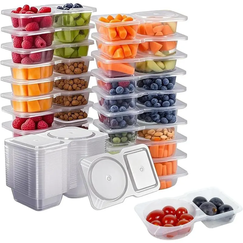 20-Pack Double Compartment Disposable Sauce Cups with Lids, Kitchen Dipping/Food/Sauce Storage Containers for On-the-Go Food Storage, Takeaway Picnic