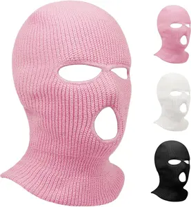 3 Hole Winter Knitted Mask, Full Face Cover Ski Scarf Mask Warm Balaclava for Adult Skiing, Motorcycle,Wind Protection