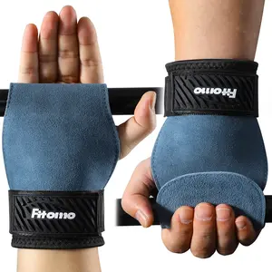 Fitomo Double‑Layer Leather Weightlifting Wrist Wraps for Gym, Pull‑Ups & Deadlifts & Heavy Powerlifting, Adjustable Wrist Straps for Strength Training Wristband Support with Open Grip & Strong Hold