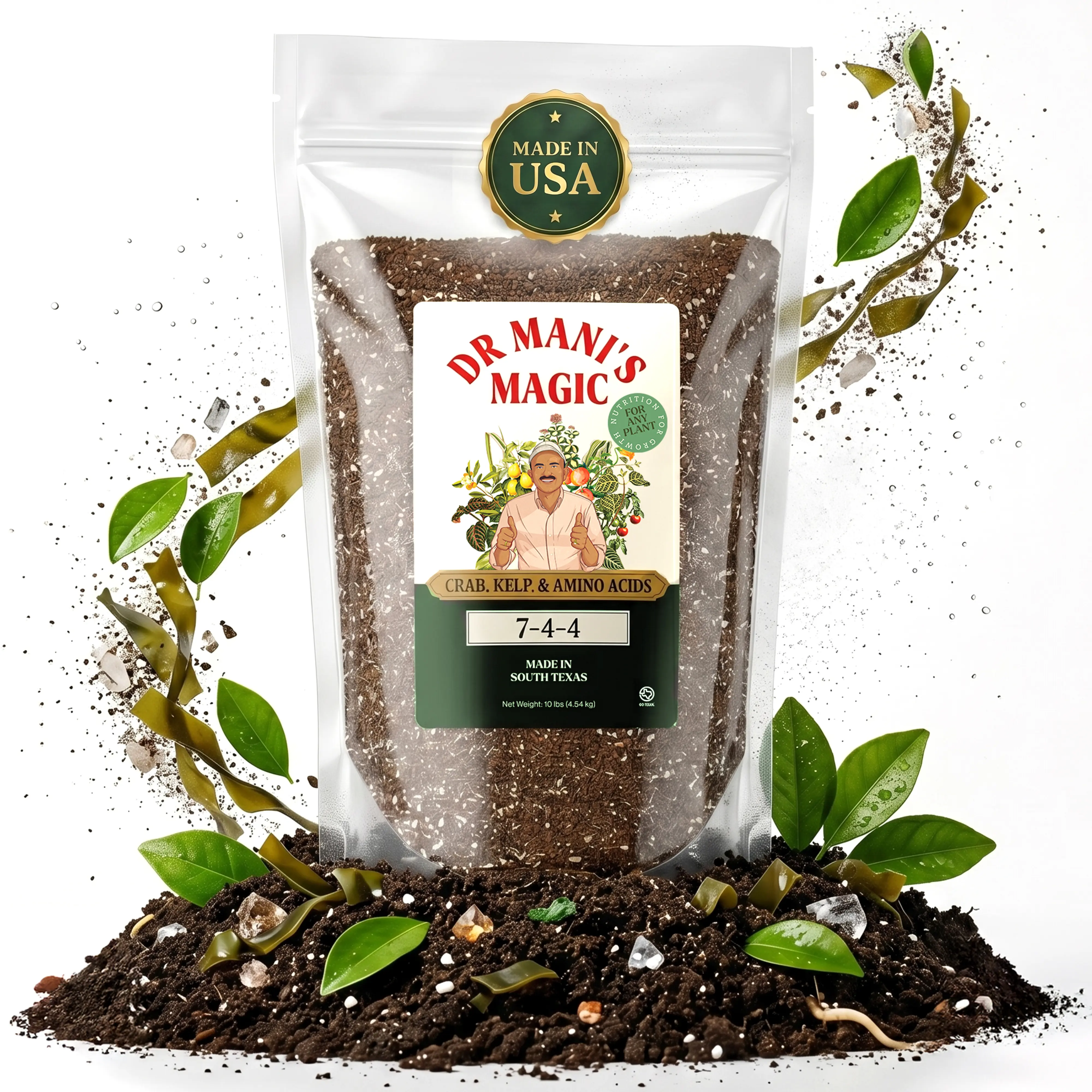 Organic Fertilizer | Crab, Kelp & Amino Acids (7‑4‑4) | Long-Lasting, Burn-Free Boost | Slow-Release Power for Steady Plant Growth