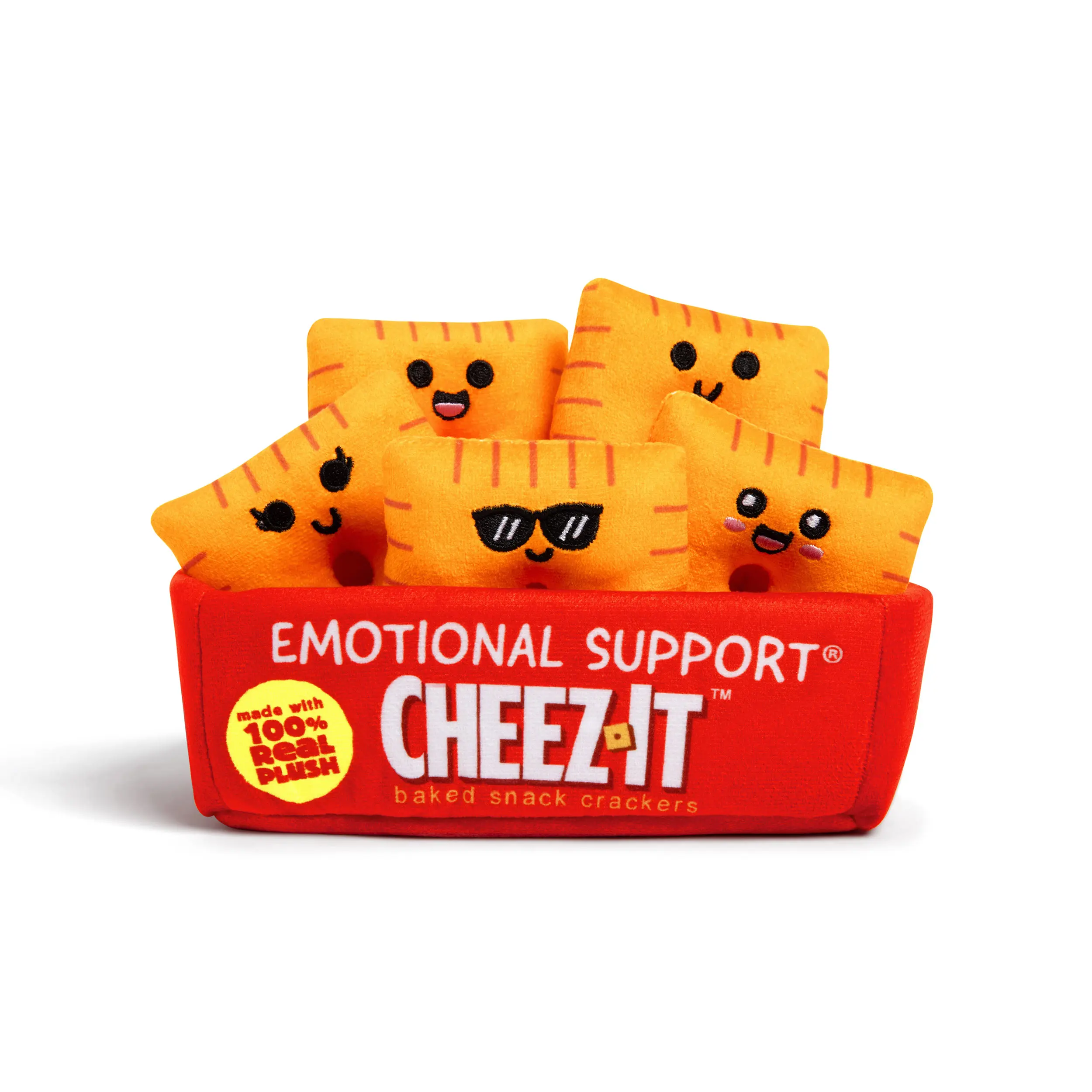 Emotional Support Pals Cheez-It  by Relatable - Cute Stuffed Animals and Toys, Squishy Toys and Plushies, Great Gift Ideas for Loved Ones of All Ages - Includes 5 Plushies with Plush Carrying Basket