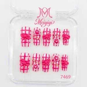 .DP.7469.Wearable Pink Plaid Bow Nail