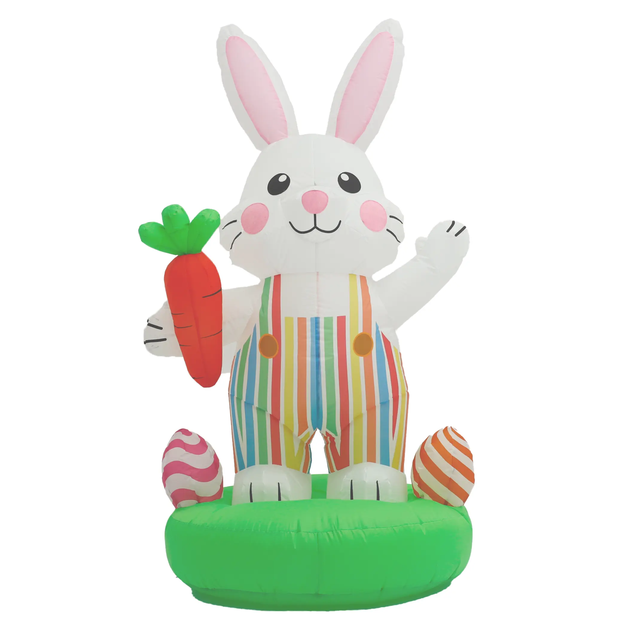 Women's 75-Inch Waterproof Easter Rabbit Inflatable Prop, Built-In LED Lights, Rainbow Overalls, Giant Carrot Design - For Outdoor Decoration, Family Parties Ornaments
