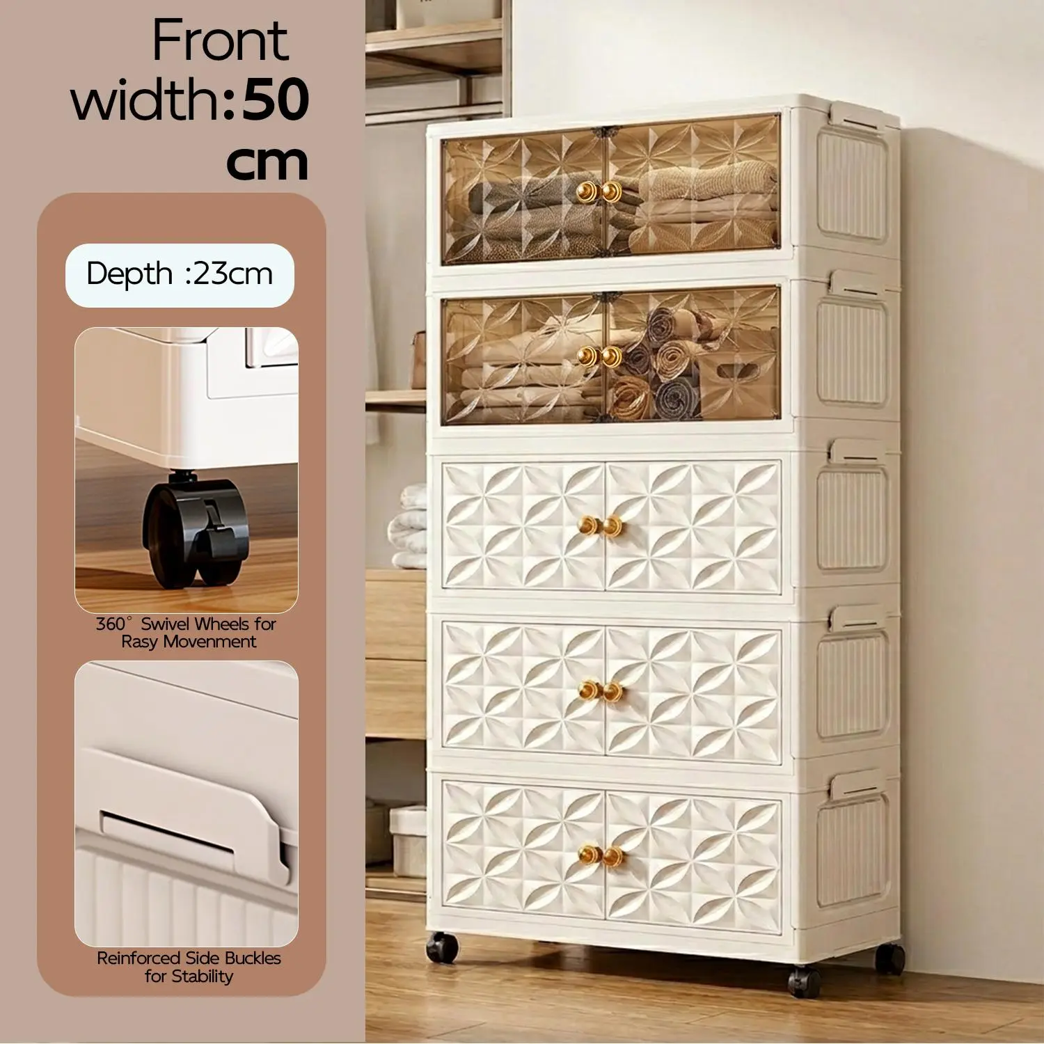 3/5 Tier Rolling Storage Cabinet with Clear Doors, Mobile Drawer Organizer with Wheels, Space Saving Bathroom Cabinet for Small Spaces, Kitchen & Bedroom Home Organization entryway closet cart utility space-saving storage rack need