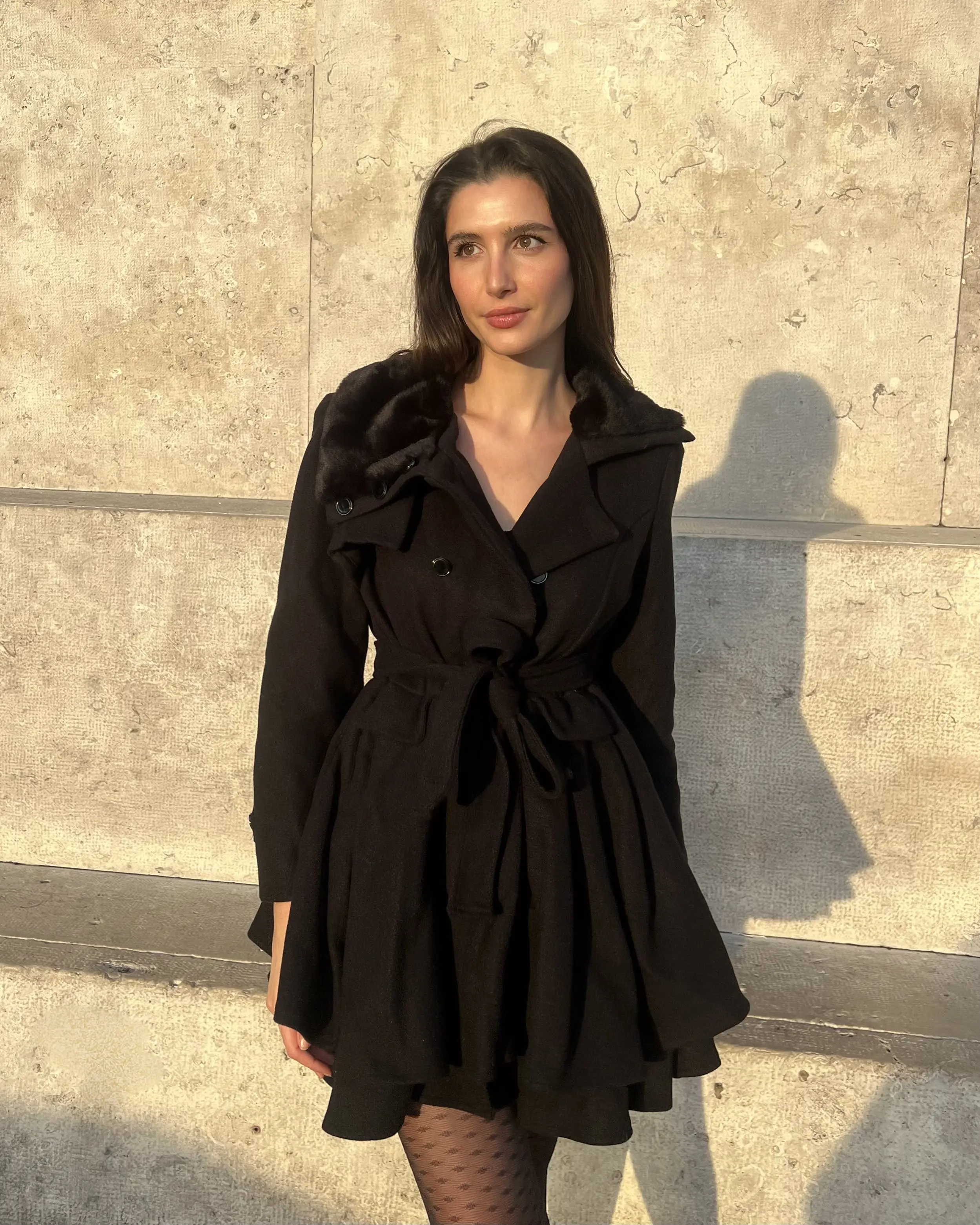 RETRO STAGE Women's 1950s Vintage Fur Collar Waisted Winter Overcoat - Button-Fitted Casual Lady Clothes, Red & Black Womenswear Tops Outerwear tiktokshopbacktoschool