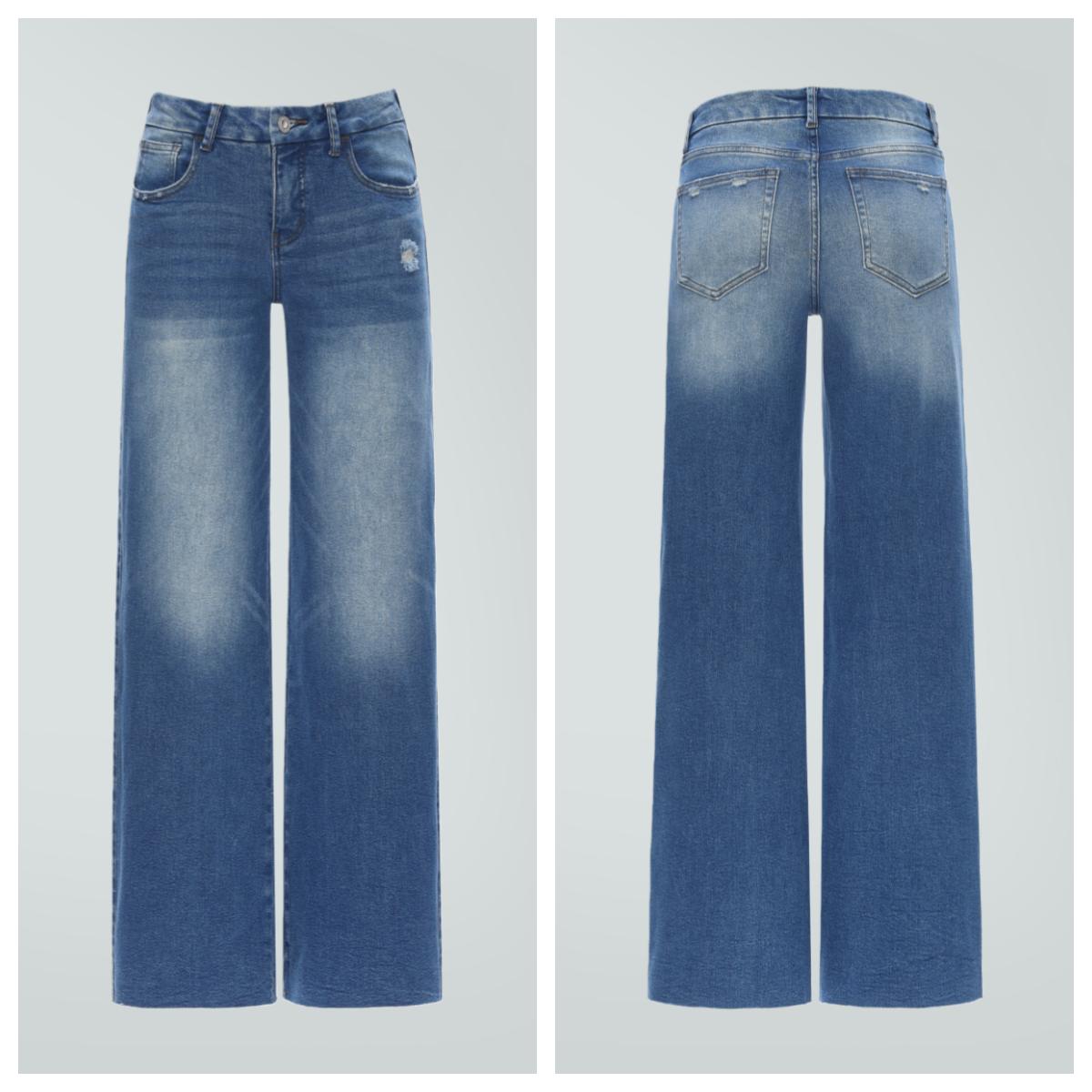 Ella ONESO On Target Stretchy Wide Leg Jeans Mid-low Waist Distressed Raw Hem Denim Pants BBL Baggy Vintage Casual Streetwear New Year's Gift