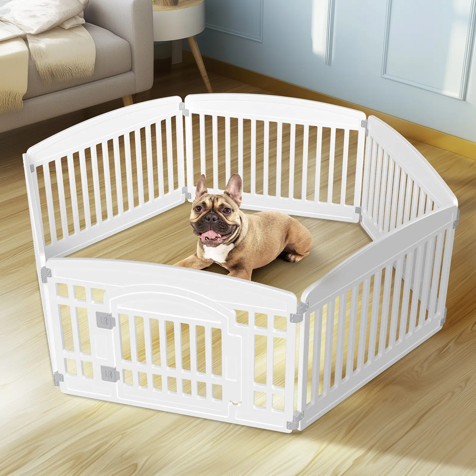 Sweetcrispy Blow-Molded Plastic Dog Playpen - Portable Puppy Fence, Expandable Pen Panel Set for Medium Dogs, Durable Safety-First Design with Secure Locking Door, Enhanced Stability, Easy Storage for Indoor-Outdoor Use