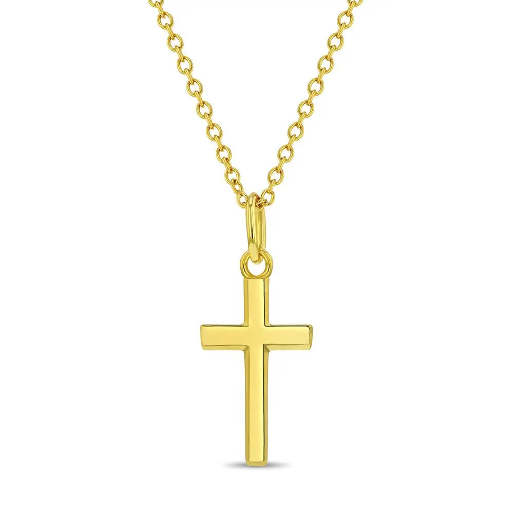 Flat Cross 16mm Toddler / Kids / Girls Pendant/Necklace Religious - 14K Gold Over Sterling Silver