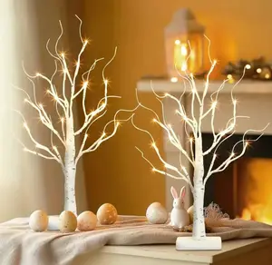 Set of 2 LED birch lights for Valentine’s Day, battery-powered, artificial birch tree lighting, suitable for bedroom bedside lamps, living room TV stands, dining tables, and studies; ideal for spring, Easter, birthday scenes; all-season decorative lights