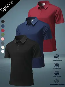Men’s Casual Fashion 3-Pack Polo Shirts with Turn-Down Collar, Breathable Fabric, Stylish Turn-Down Collar, Suitable for Business/Office, Spring/Summer Outdoor Activities
