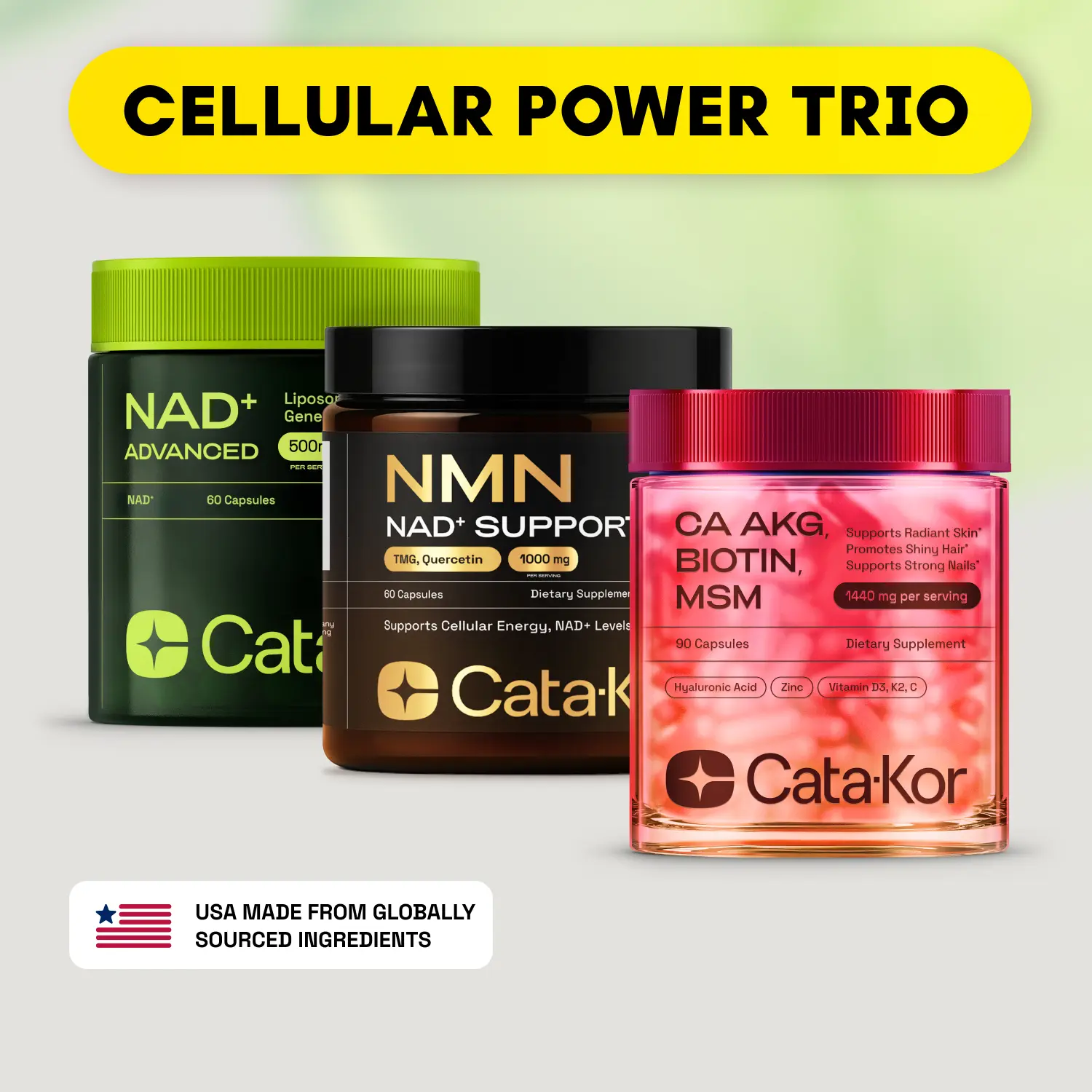 Cata-Kor Cellular Power Trio - NAD Advanced 500 mg, NMN 1000 mg, CA AKG 1000 mg - Resveratrol, TMG, MSM Dietary Health