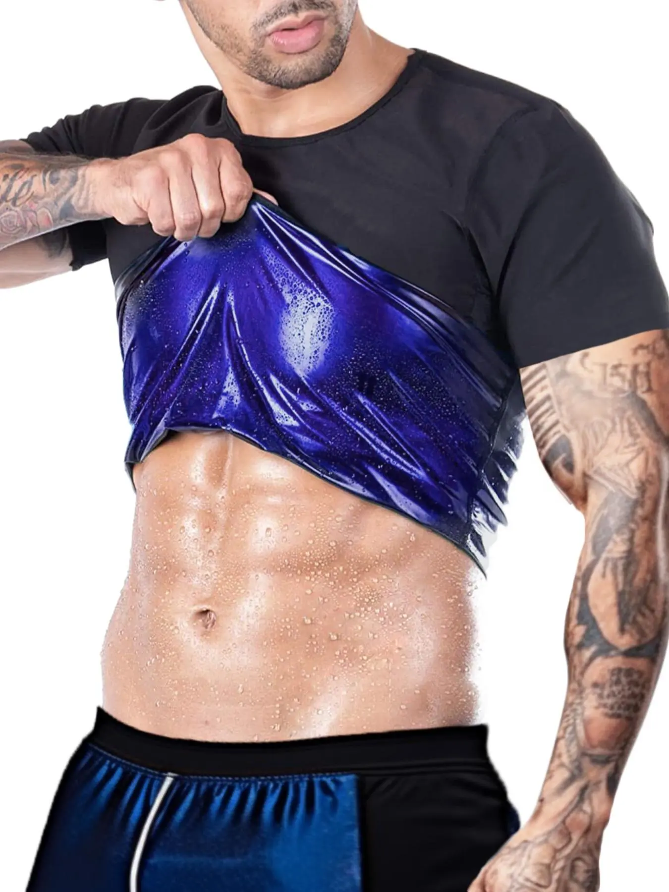 Men's Sauna Sweat T-Shirts, Athletic Short Sleeve Tee, Heat Lock Workout Compression Top, Fitness Training Shirt, Gym Daily Workout Wear, Gymswear